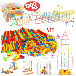 Brinquedo de construção STEM com canudos Ggiibro 1200 peças tubos plásticos interligáveis