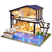 Casa em Miniatura Realista com Móveis de Madeira para Adultos e Adolescentes, Kisoy, Azul