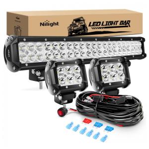 Kit Barra LED e Farol de Milha LED Off Road com Cabos, 18W 126W 12V, Nilight ZH002, Preto