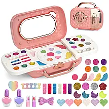 Kit de Maquiagem Infantil Lavável com 13 Peças para Crianças de 3 a 10 Anos, Moubenncy, Rosa