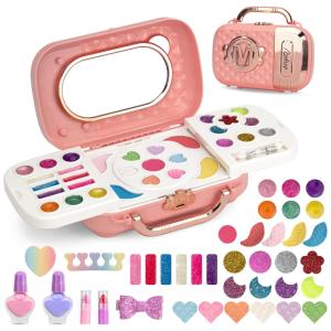 Kit de Maquiagem Infantil Lavável com 13 Peças para Crianças de 3 a 10 Anos, Moubenncy, Rosa