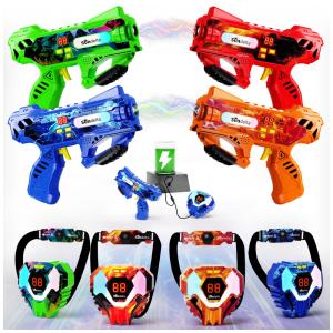 Conjunto de Pistola de Brinquedo com Laser Tag, 4 Armas, 4 Coletes Frontais e Traseiros que Exibe a Pontuação em LED Digital para
