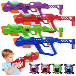 Conjunto de Arminha de Brinquedo com Laser Tag, 4 Armas e 4 Coletes de Exibição de Pontuação em LED Digital para Crianças e Adultos