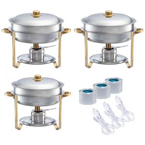 Conjunto de Rechaud 4 L em Aço Inoxidável com Tampa, 3 UN, Tiger Chef, Prata e Dourado