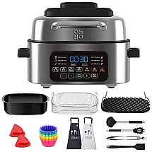 OHHO Panela Elétrica AirFryer com 7 Funções, 6L de Capacidade e Painel de Controle Digital, 110V, 1600W, Prata