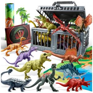 Brinquedos de Dinossauro JOYIN com Tapete de Atividades e Gaiola de Armazenamento, 19 Figuras de Dinossauros Realistas e Árvores para