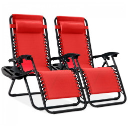 Conjunto de 2 Cadeiras de Praia Reclináveis de Aço com Design Ergonômico Zero Gravity e Bandejas de Apoio,Best Choice Products
