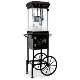Pipoqueira Retro 170g com Carrinho, Acessórios, Estilo Cinema, Ideal para Casa, Festa, Parque, Preto,Wiilayok