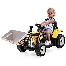 Escavadeira Elétrica Infantil 12V Costzon Amarela, 1 Assento, Controle Remoto, Balde Ajustável, Luzes LED, Música e USB