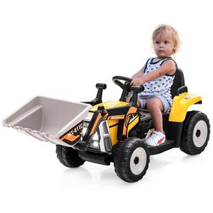 Escavadeira Elétrico Infantil 1 Assento com Controle Remoto, Balde de Escavação Ajustável, Luzes LED, Música, Buzina e USB, 12V, Costzon