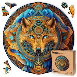 Quebra Cabeças em Madeira MDF para Adultos, Tema Lobo com 500 Peças, LEOGOR, Colorido