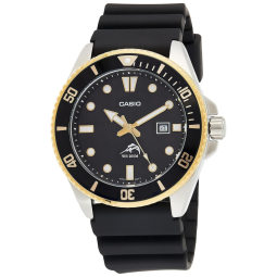 Relógio Masculino Analógico Diver de Quartzo em Aço Inoxidável, Pulseira de Resina, CASIO MDV106G 1AV, Preto