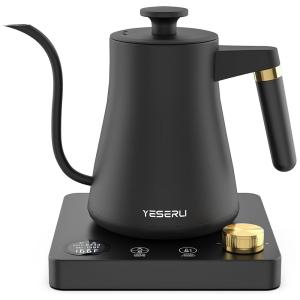 Chaleira Elétrica 1L em Aço Inoxidável com Aquecimento Rápido e Alça Ergonômica, 110V 1200W, YESERLI, Preta