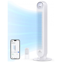 Ventilador de Torre Oscilante e Silencioso com Controle Remoto, 4 Velocidades, 4 Modos e Controle de Voz, 110V 42W, Dreo, Branco