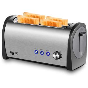 Torradeira Elétrica de 4 Fatias com 6 Níveis de Tostagem, 1000W, 110v, JEWJIO, Prateado