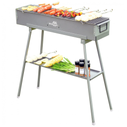 Churrasqueira a Carvão de Tamanho Múltiplo com Espeto de Cordeiro Dobrado e Suporte para Quintal ao Ar Livre, WILLBBQ, Prata