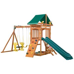 Playground Infantil com Planador para 2 Pessoas, 2 Balanços de Cinto, Escorregador, Binóculos, Volante do Capitão e Telescópio
