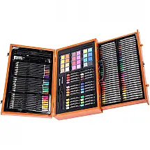 Kit de Pintura Cyllde com 139 Peças e Caixa de madeira Portátil, Marrom