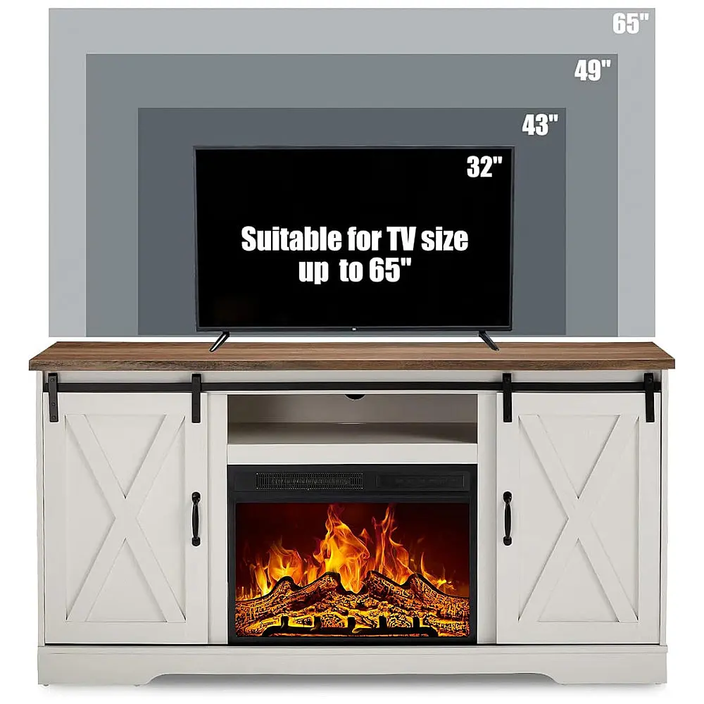Rack TV Lareira Elétrica AMERLIFE 150x78cm 23pol Porta Deslizante Branco 110V — foto 3