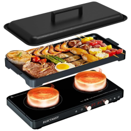 Cooktop de Indução Elétrico com 2 Queimadores, Frigideira Removível Antiaderente e Controle de Temperatura Independente, 110V 1800W