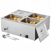 Banho-Maria Elétrico Comercial VEVOR M-1222 1500W 4 Cubas Aço Inoxidável 22,7 Litros 240V