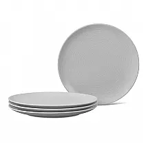 Conjunto de Pratos para Salada e Sobremesa com 4 Peças, Formato Redondo, Material de Porcelana e Designer Moderno, Noritake 4390-405D, Cinza