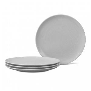 Conjunto de Pratos para Salada e Sobremesa com 4 Peças, Formato Redondo, Material de Porcelana e Designer Moderno, Noritake 4390-405D, Cinza