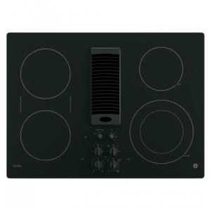 Cooktop elétrico de embutir 76 cm GE Profile preto vitrocerâmico 4 zonas radiantes exaustão embutida downdraft 9000W 240V