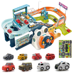 Pista de Corrida com Volante Interativa com Sons Divertidos, Inclui 8 Carros, Fistone.