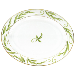 Prato para Servir Assados Elegante e Durável com Formato Oval e Material de Porcelana, Bernardaud 2004107, Branco e Verde
