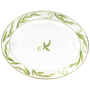 Prato para Servir Assados Elegante e Durável com Formato Oval e Material de Porcelana, Bernardaud 2004107, Branco e Verde