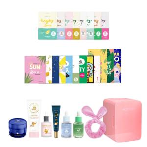 Ultimate Mini Geladeira para Skincare 6 L com 28 Máscaras e Hidratantes, 12V, 110v, FACETORY, Rosa