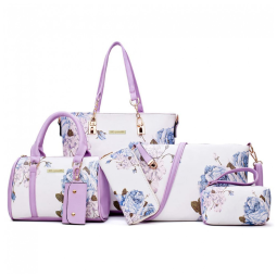 Conjunto de Bolsas Femininas 6 Peças com Carteira, 2E youth, Lilás e Branca