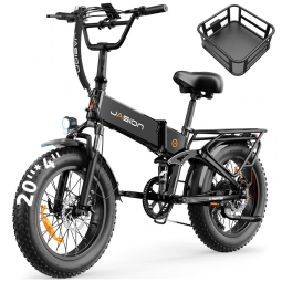 Bicicleta elétrica dobrável Jasion X-Hunter preta tática, 20x4, 1400W pico, bateria 48V 13Ah, 7 marchas, suspensão dupla, 110V