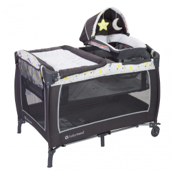 Berço Cercado Portátil com Dossel e 2 Brinquedos de Pelúcia, Baby Trend Twinkle Twinkle Moon, Preto