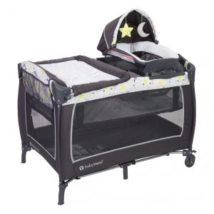 Berço Cercado Portátil com Dossel e 2 Brinquedos de Pelúcia, Baby Trend Twinkle Twinkle Moon, Preto