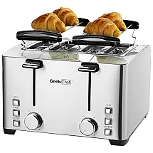 Torradeira Elétrica 4 Fatias com 6 Níveis de Tostagem, 1500W, 110v, GEEK CHEF, Prateado