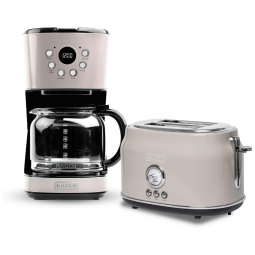 Conjunto cafeteira elétrica 12 xícaras e torradeira 2 fatias Haden Dorset bege cromado 1000W 110V