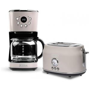 Conjunto cafeteira elétrica 12 xícaras e torradeira 2 fatias Haden Dorset bege cromado 1000W 110V