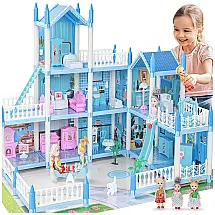 Casa de Bonecas com 11 Quartos e Cômodos Customizáveis para Crianças de 6 Anos ou Mais, LUYE, Rosa
