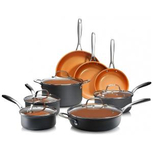 Conjunto de Panelas Antiaderente Revestida de Cerâmica, 13 Peças, GOTHAM STEEL 1838, Marrom