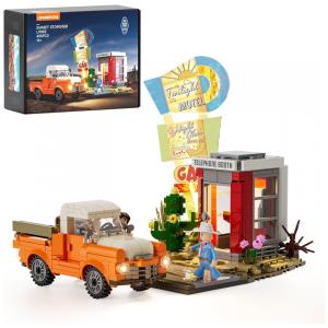 Conjunto de blocos de montar Lumibricks City Sunset-Stopover com iluminação LED, posto de parada rodoviária 455 peças