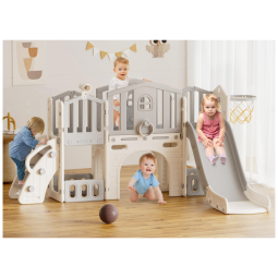 Escorregador 9 em 1 XJD, Escorregador para Bebês a Partir de 1 Ano, Playground com Cesta de Basquete, Para Interior e Exterior (Cinza)