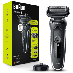 Barbeador Elétrico Masculino Portátil Braun 5050cs com Aparador de Barba e Aparador Corporal e Suporte de Carregamento, Azul