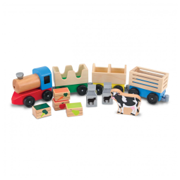 Kit de Trem de Fazenda Infantil de Madeira com 3 Vagões Interligados para Crianças Acima de 3 Anos, Melissa & Doug