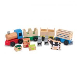 Kit de Trem de Fazenda Infantil de Madeira com 3 Vagões Interligados para Crianças Acima de 3 Anos, Melissa & Doug