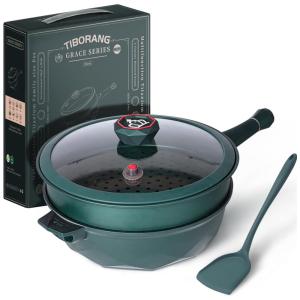 Panela Frigideira 5L Antiaderente 7 em 1 com 7 Camadas de Revestimento e Indicador de Calor, TIBORANG, Verde