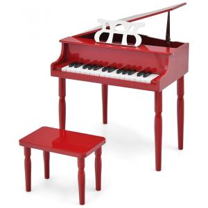 Piano Clássico de Madeira Infantil com 30 Teclas, Banco e Tampa de Piano, 3 Anos ou Mais, Goplus, Vermelho