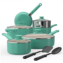 Love Pan Conjunto de Panelas e Frigideiras em Cerâmica Antiaderente 12 Peças, Azul Turquesa