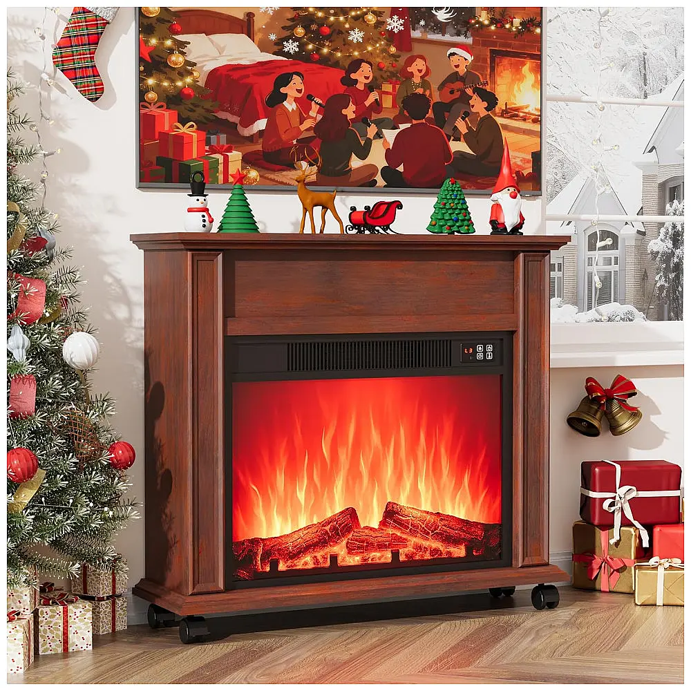Lareira Elétrica HDDDZSW 78x70cm 1400W Chamas 3D Timer Móvel Cereja 110V — foto 2